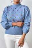 Blue Casual Solid Patchwork Half A Turtleneck Tops
