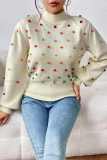 White Casual Solid Patchwork Half A Turtleneck Tops