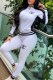 White Casual Print Letter Zipper Collar Long Sleeve Two Pieces