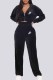 Black Casual Print Letter Hooded Collar Long Sleeve Two Pieces