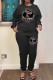 Black Gold Casual Print Basic O Neck Long Sleeve Two Pieces