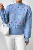 Blue Casual Solid Patchwork Half A Turtleneck Tops