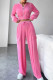 Pink Sexy Solid Patchwork Draw String Pocket Zipper Hooded Collar Long Sleeve Two Pieces