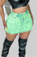 Green Elegant Print Patchwork Pocket Buttons Zipper Skinny High Waist Patchwork Bottoms