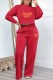 Red Casual Print Letter O Neck Long Sleeve Two Pieces