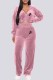 Pink Casual Print Letter Hooded Collar Long Sleeve Two Pieces