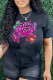 Black Casual Daily Print Letter O Neck T-Shirts