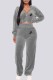 Grey Casual Print Letter Hooded Collar Long Sleeve Two Pieces