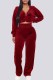 Red Casual Print Letter Hooded Collar Long Sleeve Two Pieces