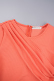 Pink Casual Solid Patchwork O Neck Short Sleeve Dress