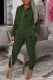 Green Casual Print Letter Hooded Collar Long Sleeve Two Pieces