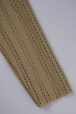 Brown Casual Solid Patchwork Zipper Collar Tops (Subject To The Actual Object)