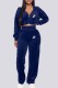 Tibetan Blue Casual Print Letter Hooded Collar Long Sleeve Two Pieces