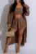 Dark Brown Casual Solid Basic Long Sleeve  Three Piece Set
