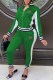 Green Casual Print Letter Zipper Collar Long Sleeve Two Pieces