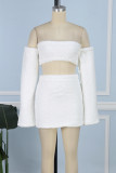 White Sexy Casual Solid Backless Strapless Long Sleeve Two Pieces