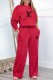 Red Casual Print Letter O Neck Long Sleeve Two Pieces
