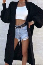 Black Casual Solid Cardigan Outerwear