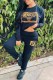 Black Sexy Elegant Figure Print Patchwork Letter O Neck Long Sleeve Two Pieces