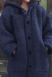 Blue Casual Solid Buttons Basic Hooded Collar Outerwear