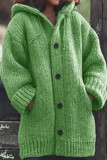 Blue Casual Solid Buttons Basic Hooded Collar Outerwear