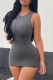 Grey Sexy Solid Patchwork O Neck Pencil Skirt Dresses