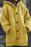 Blue Casual Solid Buttons Basic Hooded Collar Outerwear