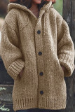 Blue Casual Solid Buttons Basic Hooded Collar Outerwear
