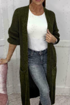 Army Green Casual Solid Cardigan Outerwear