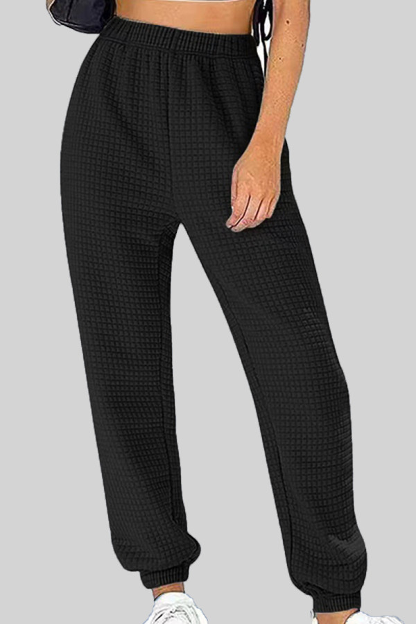 Black Street Solid Patchwork Regular Mid Waist Straight Solid Color Bottoms