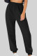Black Street Solid Patchwork Regular Mid Waist Straight Solid Color Bottoms