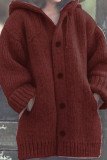 Blue Casual Solid Buttons Basic Hooded Collar Outerwear