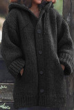 Blue Casual Solid Buttons Basic Hooded Collar Outerwear