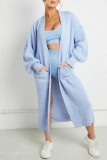 Blue Casual Solid Cardigan Outerwear