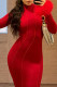 Red Casual Solid Patchwork Half A Turtleneck Long Dress Dresses
