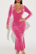 Pink Celebrities Solid Hollowed Out Patchwork Asymmetrical Collar Trumpet Mermaid Dresses