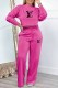 Rose Red Casual Print Letter O Neck Long Sleeve Two Pieces