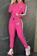 Pink Elegant Print Letter Zipper Collar Long Sleeve Two Pieces