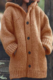 Blue Casual Solid Buttons Basic Hooded Collar Outerwear
