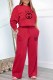 Red Casual Print Letter O Neck Long Sleeve Two Pieces