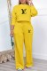 Yellow Casual Print Letter O Neck Long Sleeve Two Pieces