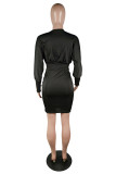 As Show Fashion adult Sexy Cap Sleeve Long Sleeves O neck Step Skirt Knee-Length Solid Patchwork b