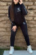 Black Casual Print Letter Zipper Collar Long Sleeve Two Pieces