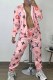 Pink Street Print Letter Turndown Collar Long Sleeve Two Pieces