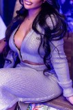 Grey Sexy Casual Solid Patchwork V Neck Tops