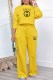 Yellow Casual Print Letter O Neck Long Sleeve Two Pieces