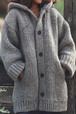 Blue Casual Solid Buttons Basic Hooded Collar Outerwear