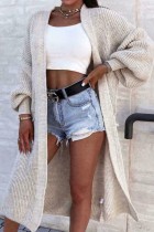 White Apricot Casual Solid Cardigan Outerwear