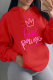 Red Casual Street Print Draw String Letter Hooded Collar Tops