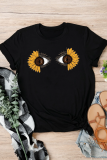 Black Casual Daily Eyes Printed Patchwork O Neck T-Shirts